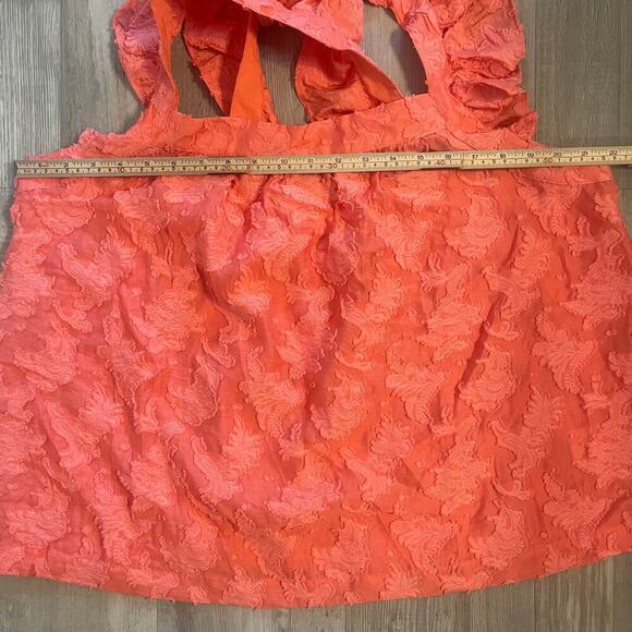By Anthropologie Amber Tank Top Coral Ruffle Criss-Cross Straps Textured size XL - Picture 5 of 13